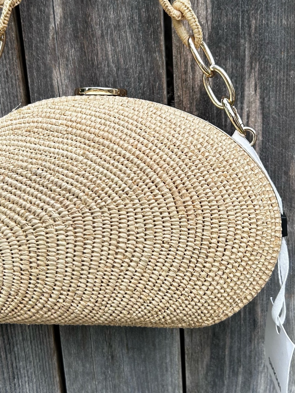 NWT Jonathan Simkhai Bridget Raffia Oyster Shell Clutch Natural Beige - Picture 9 of 16